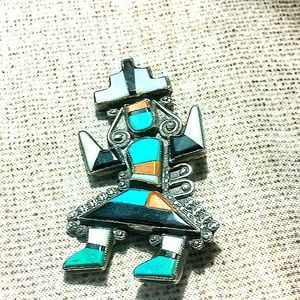 Rainbow man Navajo Turquoise Sterling Silver Pin